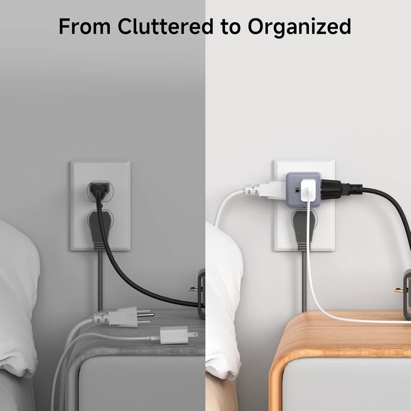 CableMatters محول حائط 3 منافذ 3 عبوات (محول مكعب مؤرض، مقسم مخرج، محول 3 طرق، مقسم طاقة 3 دبابيس)، رمادي - Image 4